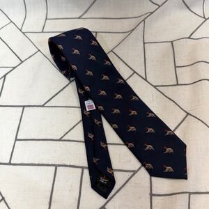 Robert Talbott Necktie OS Navy Pheasant Bird Silk Wool Blend Woven in England